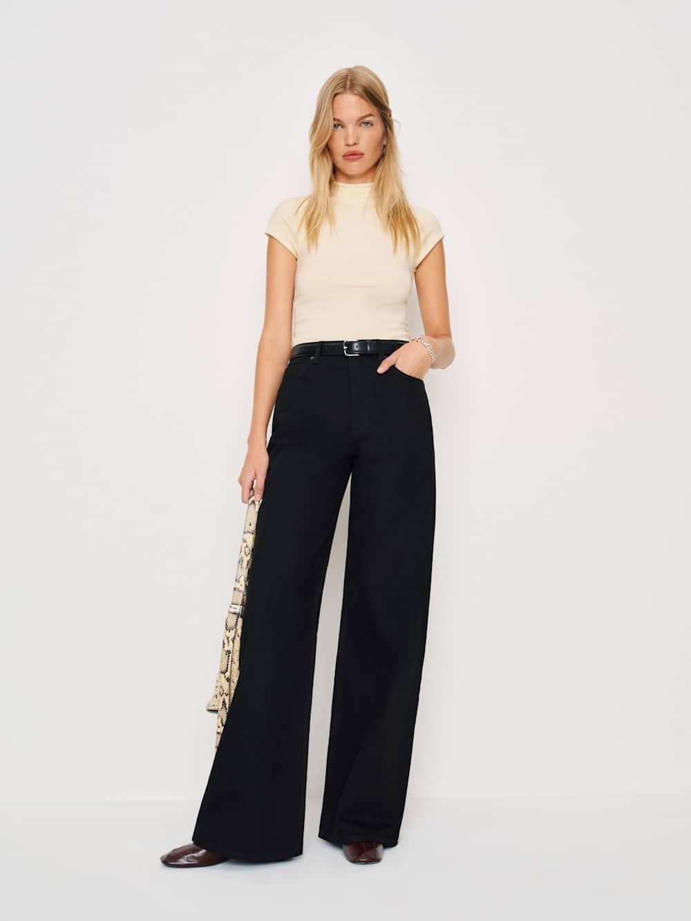 Reformation Cary High Rise Slouchy Wide Leg Jean 23 Black